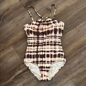 Michael Kors Artistic Brown and White One Piece Swimsuit